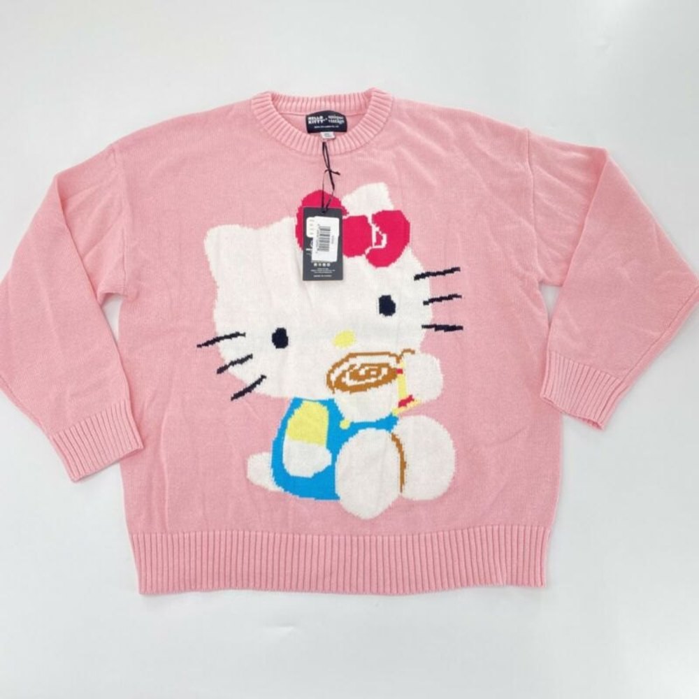 Unique Vintage x Hello Kitty Sz M/L NWT Coffee Sip Sweater Crew Neck Knit Pink